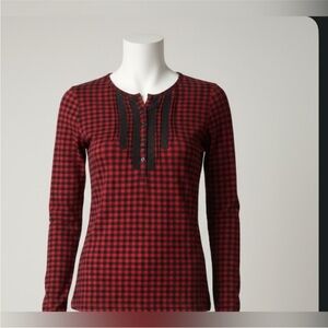 CHAPS DENIM Women's Red and Black Checkered Top long sleeve size small